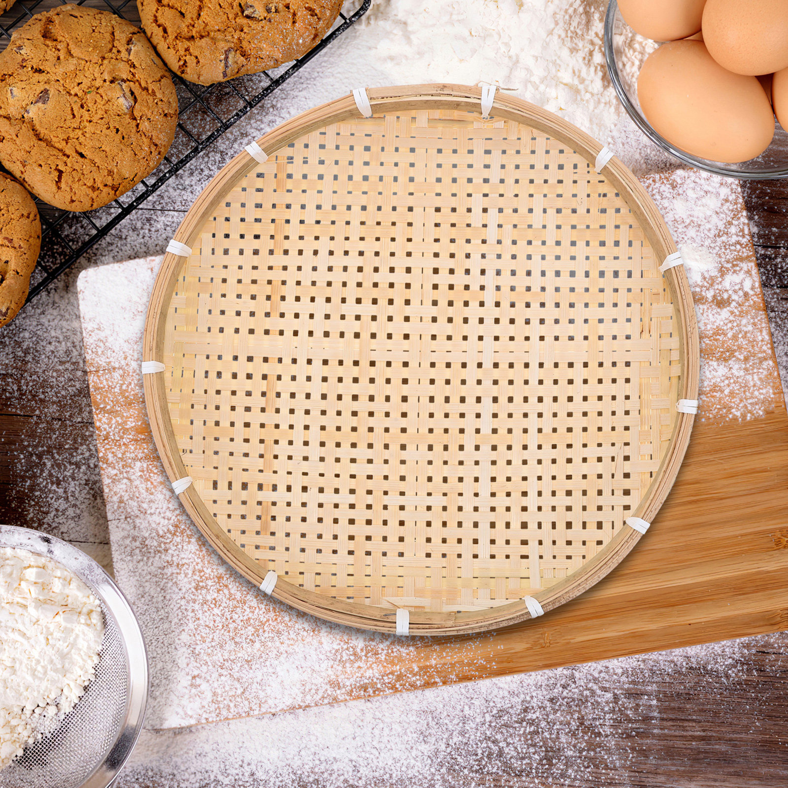 35Cm Round Bamboo Sieve Basket - Dim Sum Basket 评论和价格