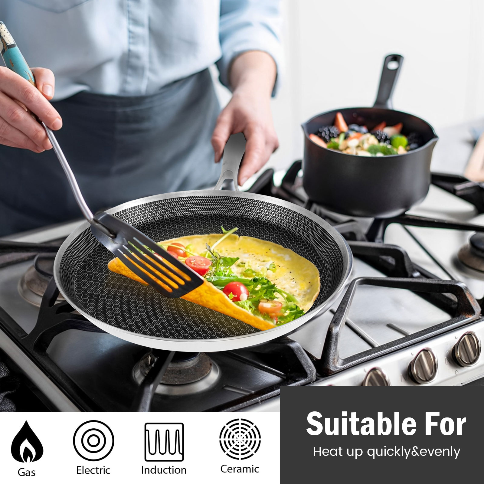 Stainless Steel Frying Pan Non - Danish Pancake Pan 评论和价格